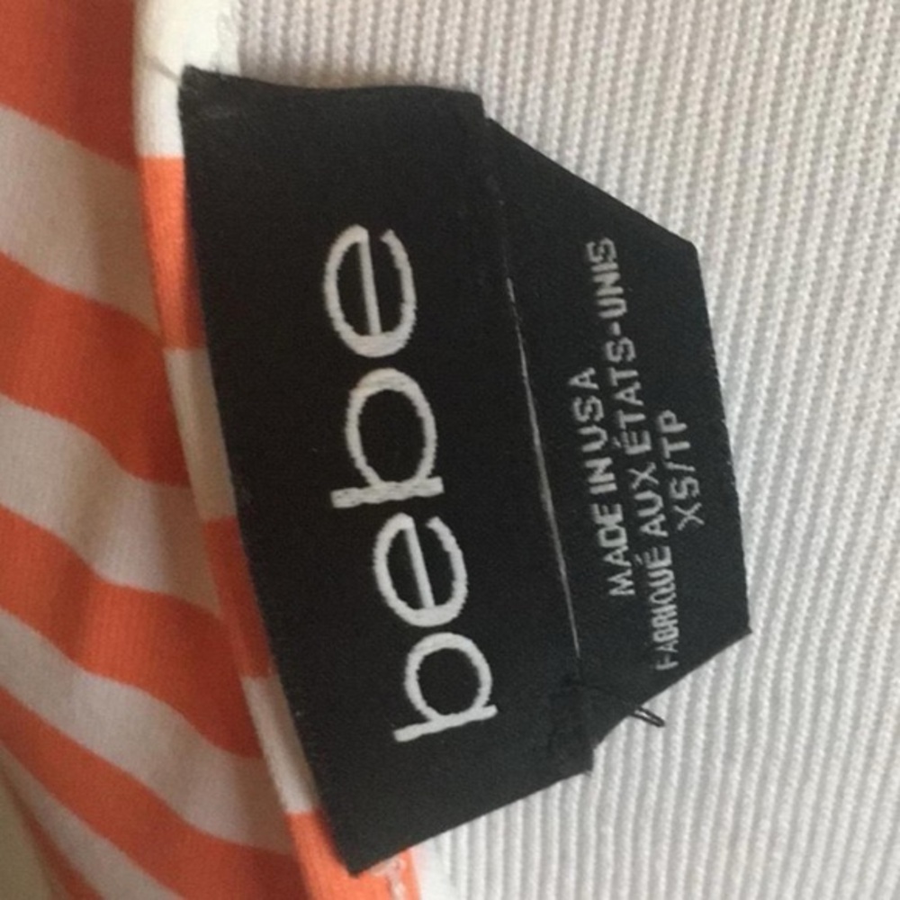 BEBE Striped Peplum Mini Dress Orange White Sleeveless Ruffle XS - Picture 5 of 5